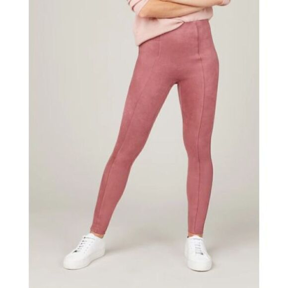 Spanx 20322Q Women's Sz S Rich Rose Pink Faux Suede High Waisted Leggings - Picture 1 of 11